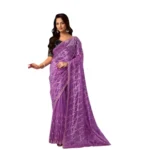 Women's Net Sequence Saree With Unstitched Blouse 5.5Mtr (Lavender) - Image 5