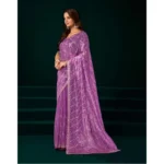 Women's Net Sequence Saree With Unstitched Blouse 5.5Mtr (Lavender) - Image 3