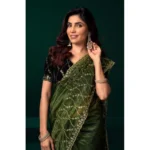 Women's Net Sequence Saree With Unstitched Blouse 5.5Mtr (Light Green) - Image 2