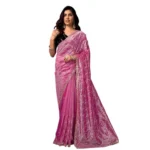 Women's Net Sequence Saree With Unstitched Blouse 5.5Mtr (Light Pink) - Image 5