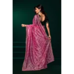 Women's Net Sequence Saree With Unstitched Blouse 5.5Mtr (Light Pink) - Image 4