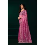 Women's Net Sequence Saree With Unstitched Blouse 5.5Mtr (Light Pink) - Image 3