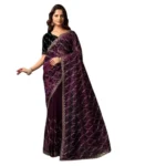 Women's Net Sequence Saree With Unstitched Blouse 5.5Mtr (Purple) - Image 5