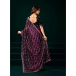 Women's Net Sequence Saree With Unstitched Blouse 5.5Mtr (Purple) - Image 4