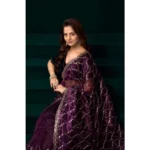 Women's Net Sequence Saree With Unstitched Blouse 5.5Mtr (Purple) - Image 2