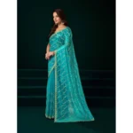 Women's Net Sequence Saree With Unstitched Blouse 5.5Mtr (Turquoise) - Image 3