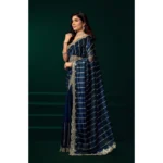 Women's Net Sequence Saree With Unstitched Blouse 5.5Mtr (Blue) - Image 3