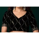 Women's Net Sequence Saree With Unstitched Blouse 5.5Mtr (Blue) - Image 2