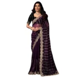 Women's Net Sequence Saree With Unstitched Blouse 5.5Mtr (Wine) - Image 5