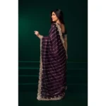 Women's Net Sequence Saree With Unstitched Blouse 5.5Mtr (Wine) - Image 4