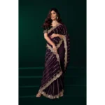 Women's Net Sequence Saree With Unstitched Blouse 5.5Mtr (Wine) - Image 3