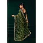 Women's Net Sequence Saree With Unstitched Blouse 5.5Mtr (Green) - Image 4