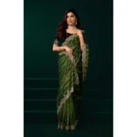 Women's Net Sequence Saree With Unstitched Blouse 5.5Mtr (Green) - Image 3