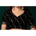 Women's Net Sequence Saree With Unstitched Blouse 5.5Mtr (Green) - Image 2