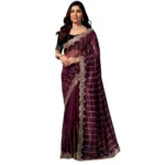 Women's Net Sequence Saree With Unstitched Blouse 5.5Mtr (Maroon) - Image 4