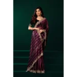 Women's Net Sequence Saree With Unstitched Blouse 5.5Mtr (Maroon) - Image 2