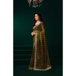 Women's Net Sequence Saree With Unstitched Blouse 5.5Mtr (Olive) - Image 3