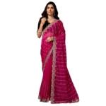 Women's Net Sequence Saree With Unstitched Blouse 5.5Mtr (Pink) - Image 4