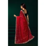 Women's Net Sequence Saree With Unstitched Blouse 5.5Mtr (Red) - Image 4