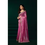Women's Net Sequence Saree With Unstitched Blouse 5.5Mtr (Pink) - Image 2