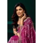 Women's Net Sequence Saree With Unstitched Blouse 5.5Mtr (Pink)