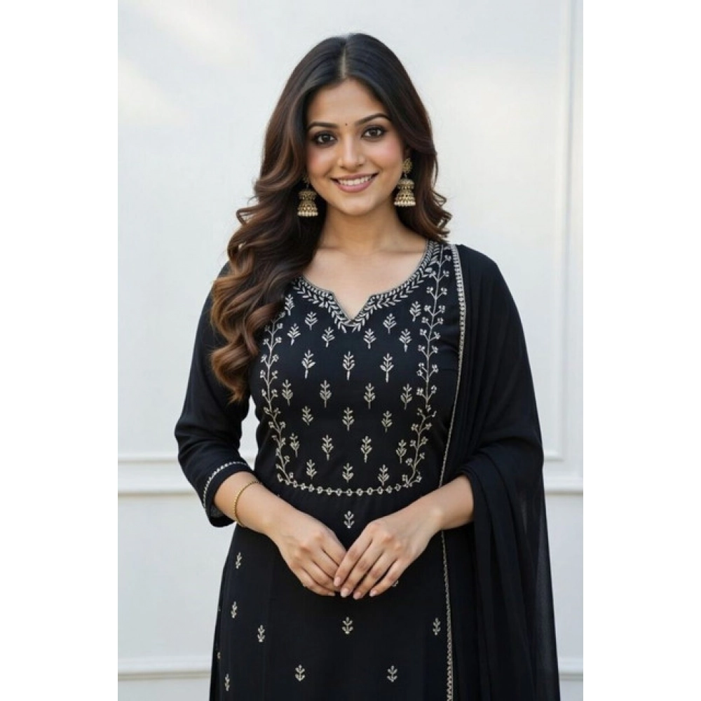 PID-65961-Women-s-Georgette-Ethnic-Motif-V-Neck-Three-Quarter-Sleeve-Kurti-With-Pant-Dupatta-Set-B-1000x1000-1.webp Women's Georgette Ethnic Motif Round 3/4th Sleeve Kurti With Pant Dupatta Set (Black) - Image 1