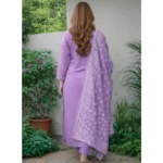 Women's Chanderi Silk Ethnic Motif Round 3/4th Sleeve Kurti With Pant Dupatta Set (Lavender) - Image 3