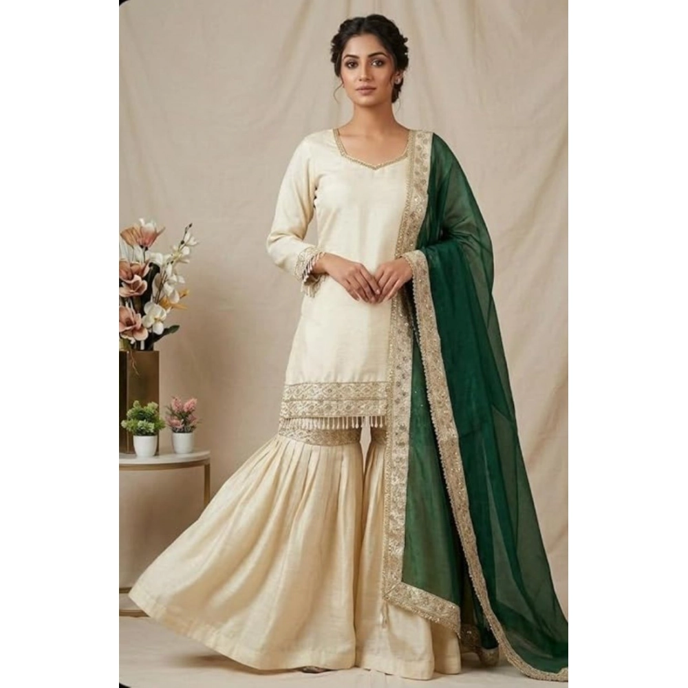 PID-66483-Women-s-Silk-Embroidered-3-4th-Sleeve-Round-Kurti-With-Palazzo-and-Dupatta-Set-Cream-1-1000x1000-1.webp Women's Silk Embroidered 3/4th Sleeve V-Neck Kurti With Sharara Pant and Dupatta Set (Cream & Bottle Green) - Image 1