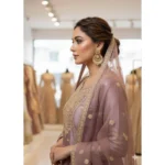 Women's Silk Embroidered 3/4th Sleeve Round Kurti With Sharara Pant and Dupatta Set (Purple) - Image 6