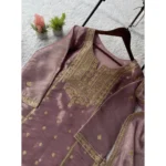Women's Silk Embroidered 3/4th Sleeve Round Kurti With Sharara Pant and Dupatta Set (Purple) - Image 3