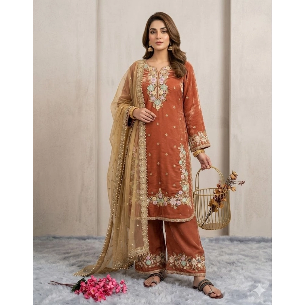 PID-66495-Women-s-Silk-Embroidered-3-4th-Sleeve-Round-Kurti-With-Palazzo-and-Dupatta-Set-Orange-1-1000x1000-1.webp Women's Silk Embroidered 3/4th Sleeve Round Kurti With Palazzo Pant and Dupatta Set (Orange) - Image 1