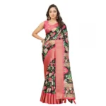 Women's Cotton Silk Floral Printed Saree With Unstitched Blouse 5.5Mtr (Black) - Image 6