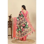 Women's Cotton Silk Floral Printed Saree With Unstitched Blouse 5.5Mtr (Black) - Image 5