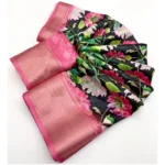 Women's Cotton Silk Floral Printed Saree With Unstitched Blouse 5.5Mtr (Black) - Image 2