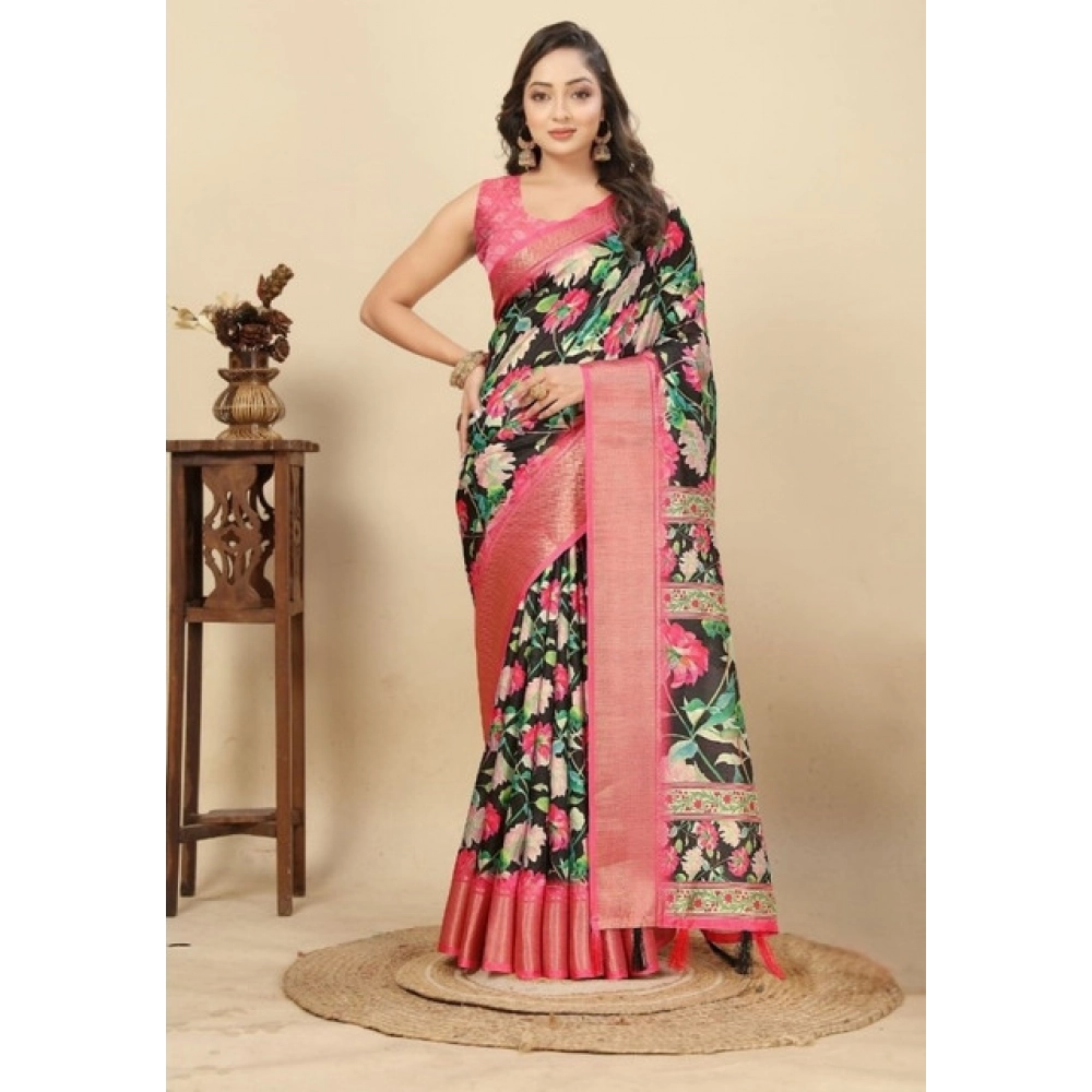 PID-66511-Women-s-Cotton-Silk-Printed-Saree-With-Unstitched-Blouse-5-5-Mtr-Black-1-1000x1000-1.webp Women's Cotton Silk Floral Printed Saree With Unstitched Blouse 5.5Mtr (Black) - Image 1