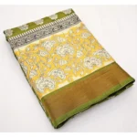 Women's Cotton Blend Printed Saree With Unstitched Blouse 5.5Mtr (Mehandi) - Image 5