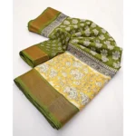 Women's Cotton Blend Printed Saree With Unstitched Blouse 5.5Mtr (Mehandi) - Image 2