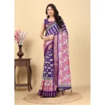Women's Cotton Blend Printed Saree With Unstitched Blouse 5.5Mtr (Purple)