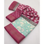 Women's Cotton Blend Printed Saree With Unstitched Blouse 5.5Mtr (Multicolor) - Image 2