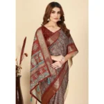 Women's Cotton Blend Printed Saree With Unstitched Blouse 5.5Mtr (Multicolor)
