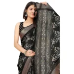 Women's Cotton Silk Floral Printed Saree With Unstitched Blouse 5.5Mtr (Black) - Image 6