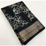 Women's Cotton Silk Floral Printed Saree With Unstitched Blouse 5.5Mtr (Black) - Image 5