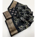 Women's Cotton Silk Floral Printed Saree With Unstitched Blouse 5.5Mtr (Black) - Image 2
