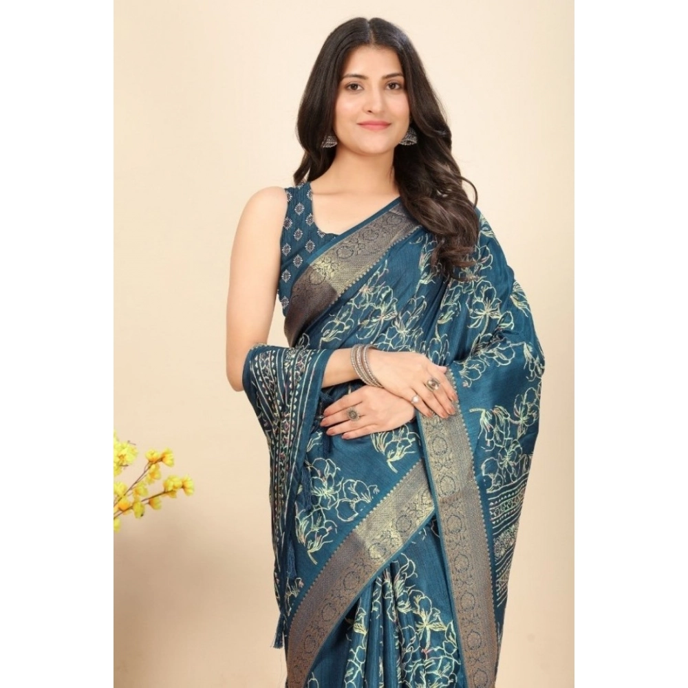 PID-66540-Women-s-Cotton-Silk-Floral-Printed-Saree-With-Unstitched-Blouse-5-5-Mtr-Blue-1-1000x1000-1.webp Women's Cotton Silk Floral Printed Saree With Unstitched Blouse 5.5Mtr (Blue) - Image 1