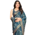 Women's Cotton Silk Floral Printed Saree With Unstitched Blouse 5.5Mtr (Blue) - Image 6