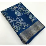 Women's Cotton Silk Floral Printed Saree With Unstitched Blouse 5.5Mtr (Blue) - Image 5