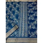 Women's Cotton Silk Floral Printed Saree With Unstitched Blouse 5.5Mtr (Blue) - Image 4