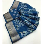 Women's Cotton Silk Floral Printed Saree With Unstitched Blouse 5.5Mtr (Blue) - Image 2