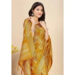 Women's Cotton Silk Floral Printed Saree With Unstitched Blouse 5.5Mtr (Yellow)