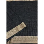 Women's Cotton Blend Checkered Saree With Unstitched Blouse 5.5Mtr (Black) - Image 4
